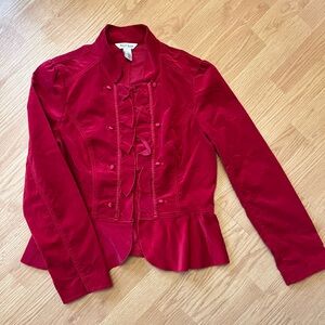 White House Black Market GORGEOUS VIBRANT Red Crushed Velvet Blazer